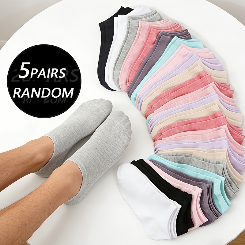 TEMU 5/15-pair Random Women' Black And White Socks, Athletic Socks, Ankle Socks, No-show Socks, Simple And Stylish Solid Colors, Suitable For Daily