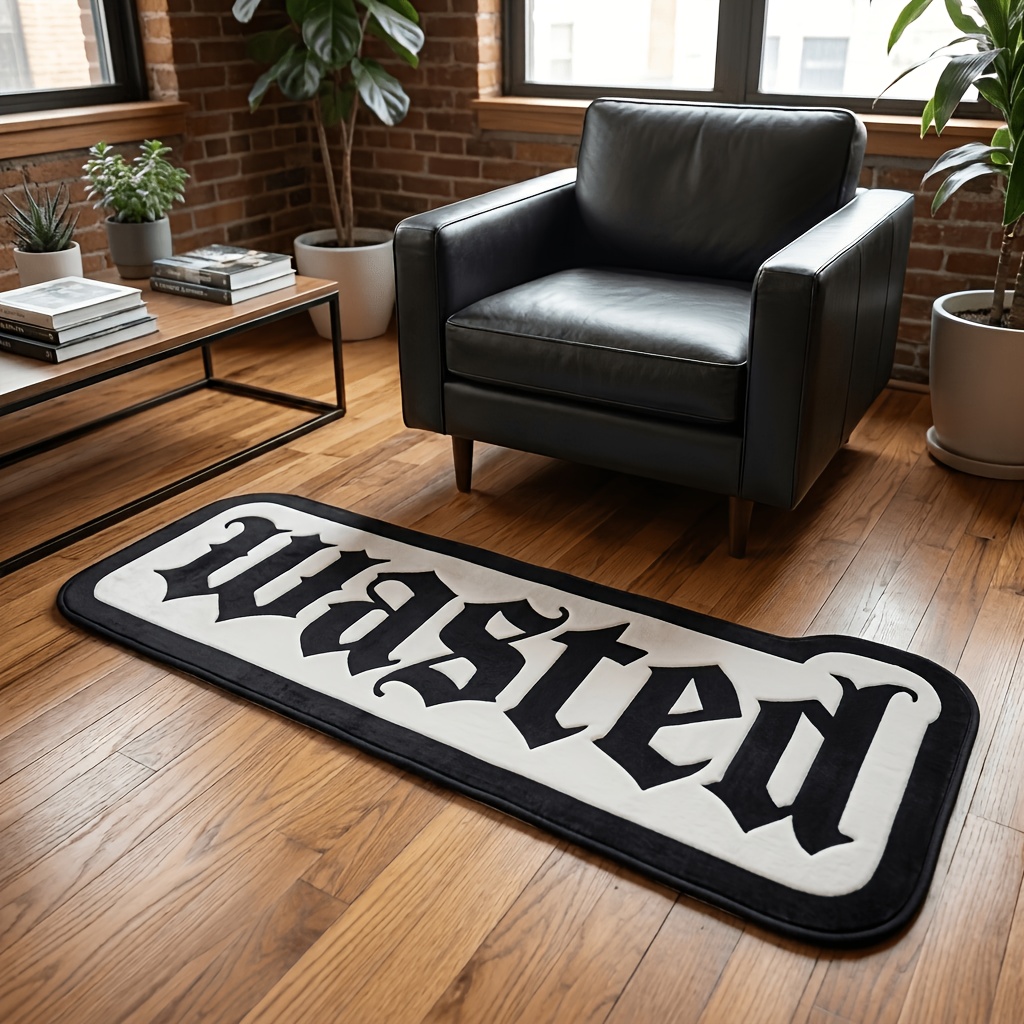 TEMU 1pc Creative Black And White Gothic Style Printed Design Long Runner Rug, Industrial Style Living Room , Dark Bedroom Bedside Foot Pad, Soft And