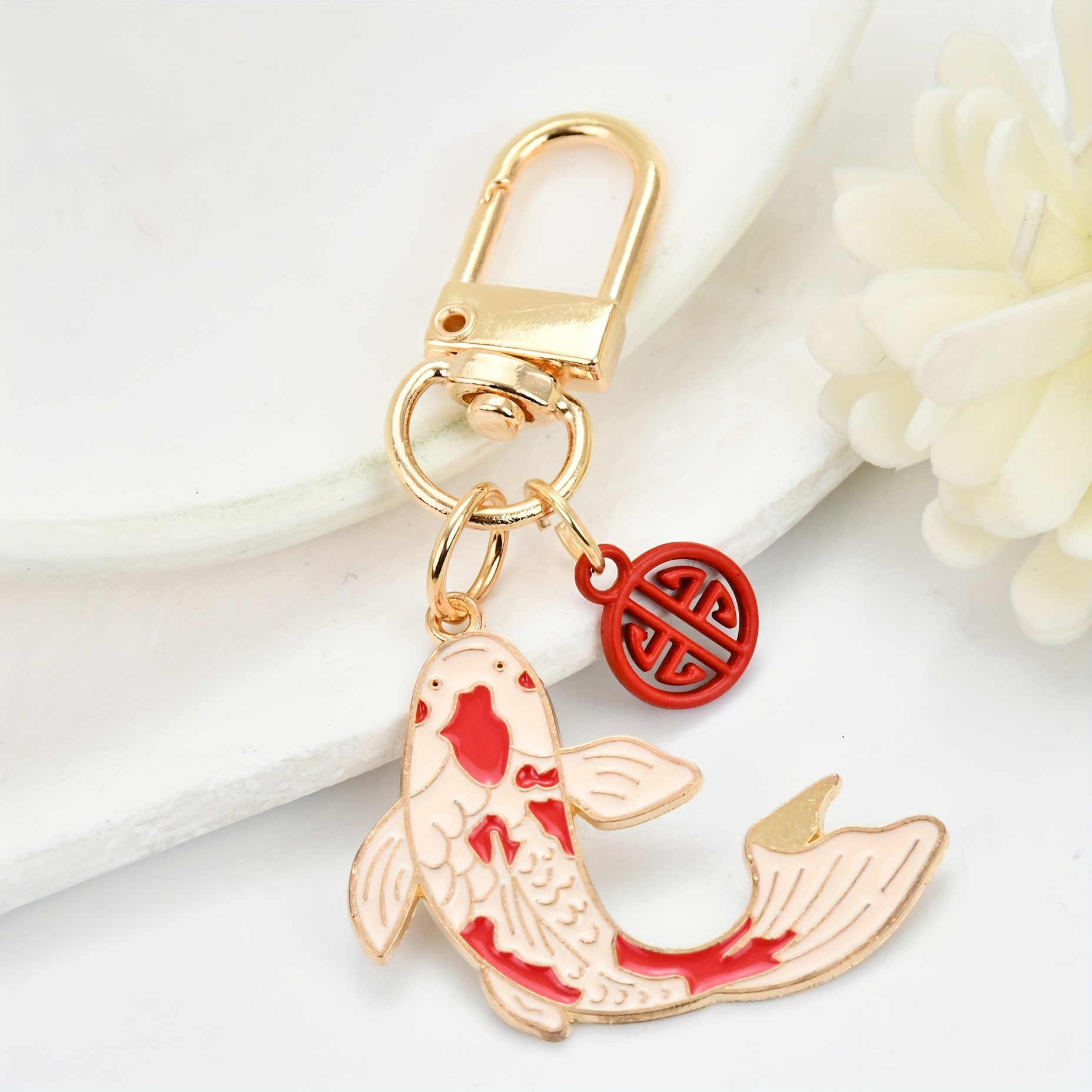 Easy Cartoon Good Luck Koi Key Chain Alloy Oil Means Wealth And Of The Simulated Alphabet Animal Combination Bag Hanging Ornaments Daily Wear Holiday Birthday Party Gifts For