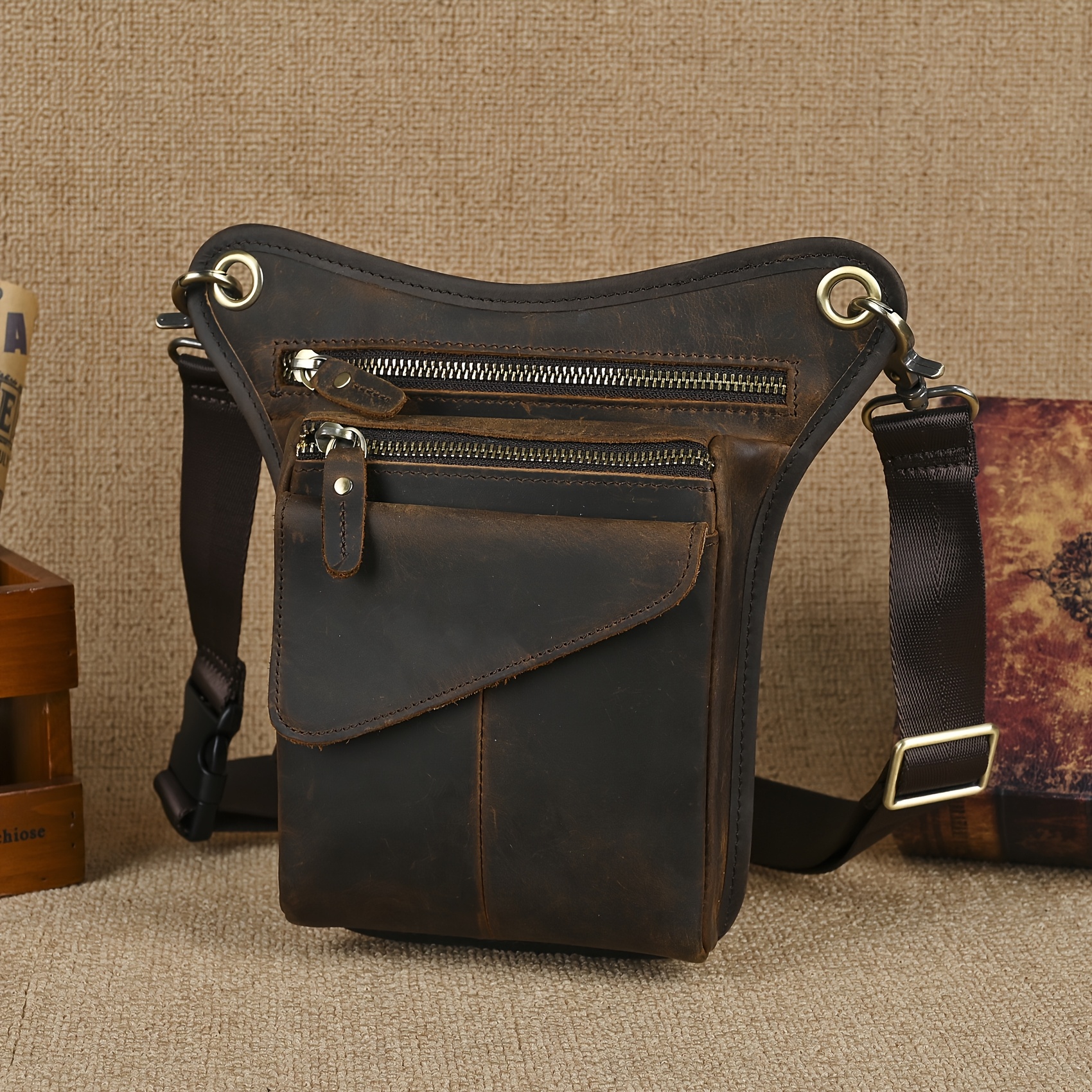 Image of Men's Genuine Leather Leg Bag With Waist Pack - -free Ankle Strap (100cm) For, Travel & Outdoor - Carry For Smartphones, Keys, Cash - Durable Leather Design