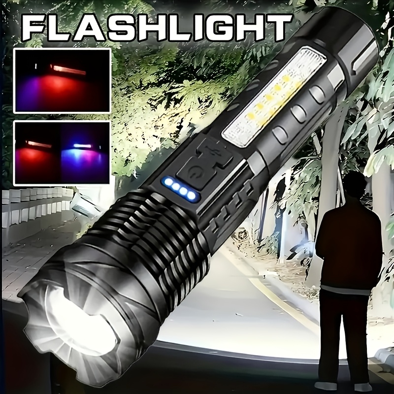 TEMU Rechargeable Led Flashlight With 2400mah Battery - Portable Usb-powered Torch For Camping, Fishing, Hunting, Hiking & Emergencies, Lighting