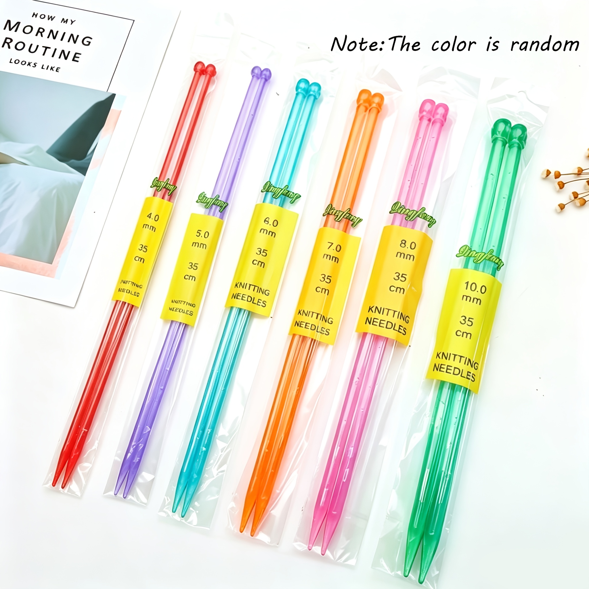 TEMU 6-pack Candy Colored Plastic Sweater Needle 35cm Multiple Sizes (color Random) Suitable For Comfortable And Smooth Long Needle Diy Knitting
