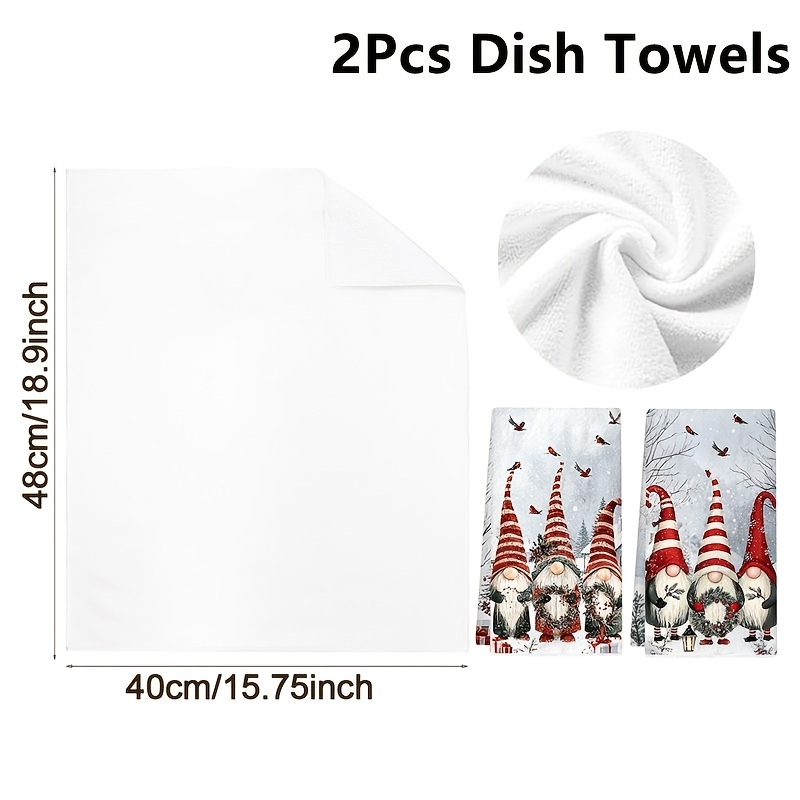 TEMU 2pcs Christmas Kitchen Towels, 40*48cm Gray Gnome Snow Scene Dish Towel, Ultra Soft Absorbent Cleaning Cloth, Dish Cloths For Holiday Decor &