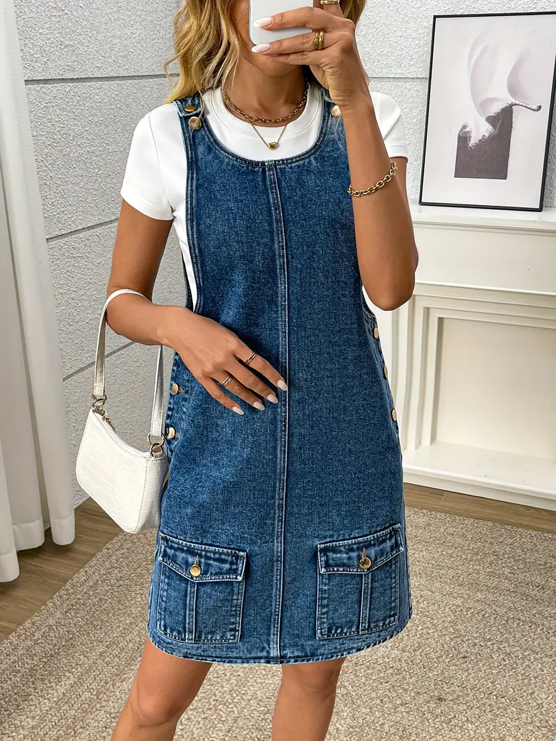 womens plus size denim jumpsuit dress short sleeve white t Temu