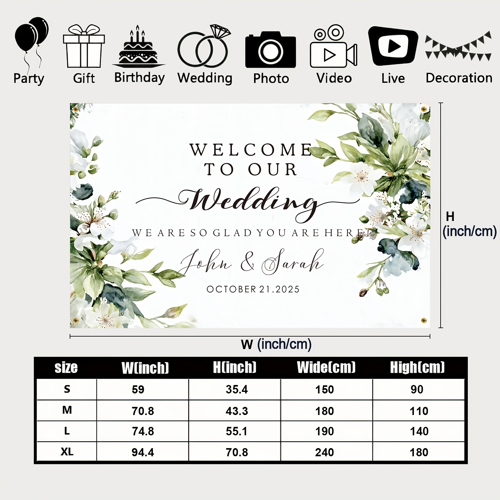 TEMU 1pc, Personalized Wedding Backdrop Banner, Name Date Photo Text Customization, Pattern, Holiday Party Flag Decoration, For Wedding Welcome,