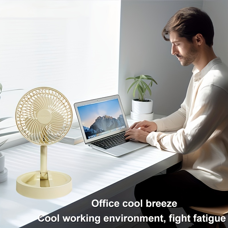 Compact USB-Powered Desktop Fan - Portable, Foldable, High Velocity Airflow, ABS Material, Dual-Level Adjustment, Touch Control, Indoor & Outdoor Use, White with Blue Accents, Fan for Desk