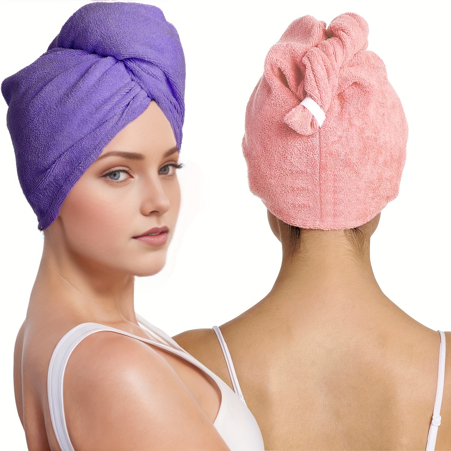 

Microfiber Hair Towel Wrap - For Women, Men - Travel & Bathroom Essential - Quick Dry Hair Turban For Curly, Long & Thick Hair - 2 Pack (purple, Pink)