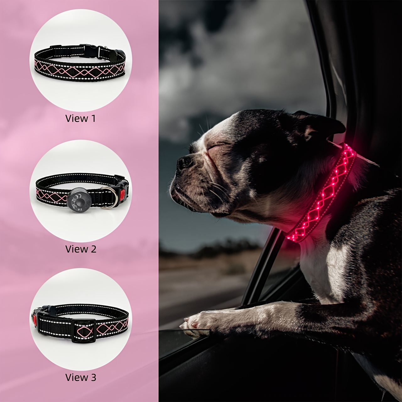Rechargeable LED Dog Collar Set with Decorative Pet Bell