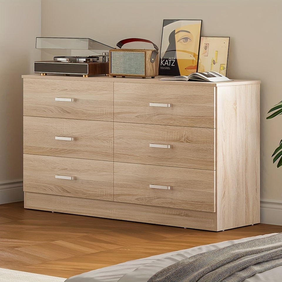wood dresser bedroom 6 drawer dresser metal handles - Temu