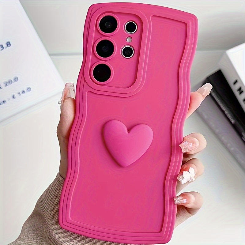 TEMU Phone Case: Wave Pattern Three-dimensional Love For S24 Phone Case S23/s21 Trade S22u Solid Color Phone Cover