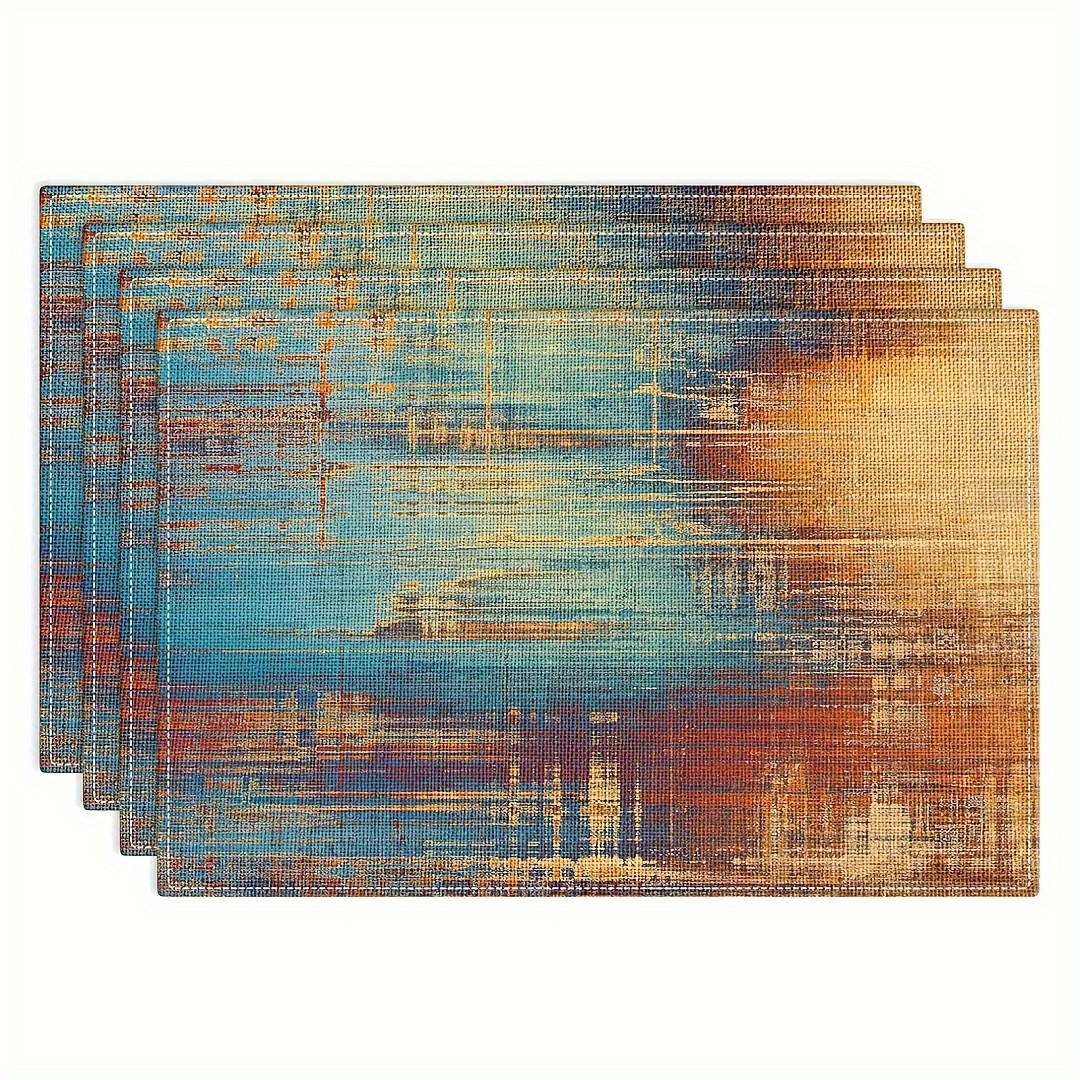 

Set Of 4 Farmhouse Placemats Set Of 4, 12x18 And Orange Vintage Abstract Messy Rust Painting Table Mats For Outdoor Home Party Kitchen Dining Decoration