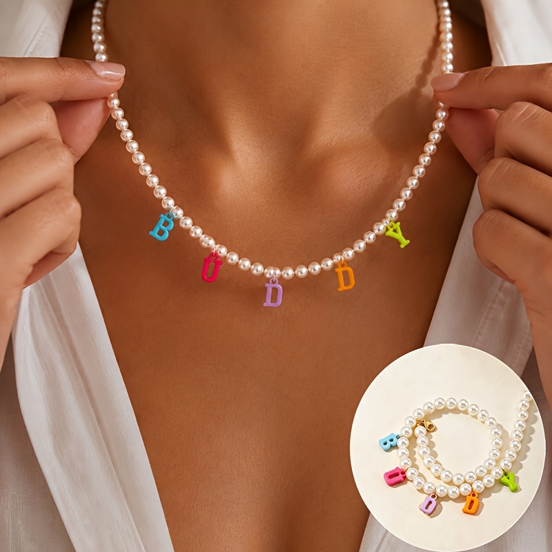 Custom Colorful Letter Bead Name Necklace, Unisex Gift