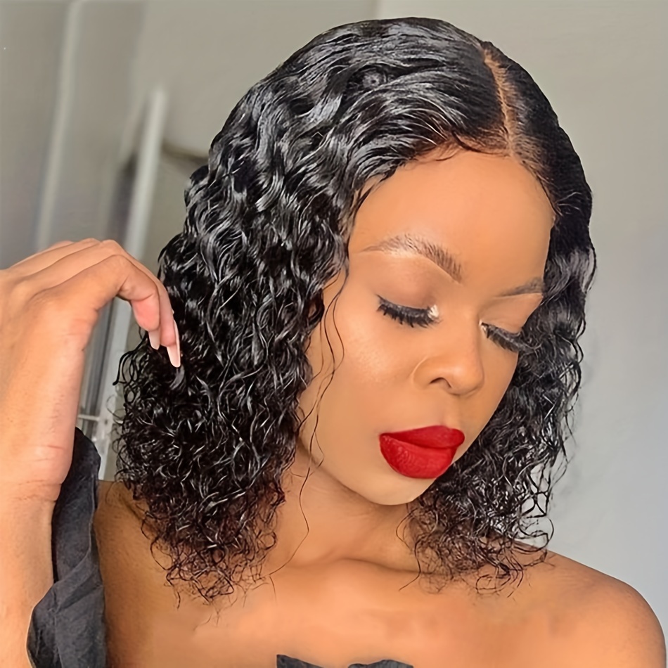  less 4x4 deep wave human hair wig for women 150 density brazilian 4x4 lace closure simple gorgeous pattern no needed less comfortable in party date work details 7