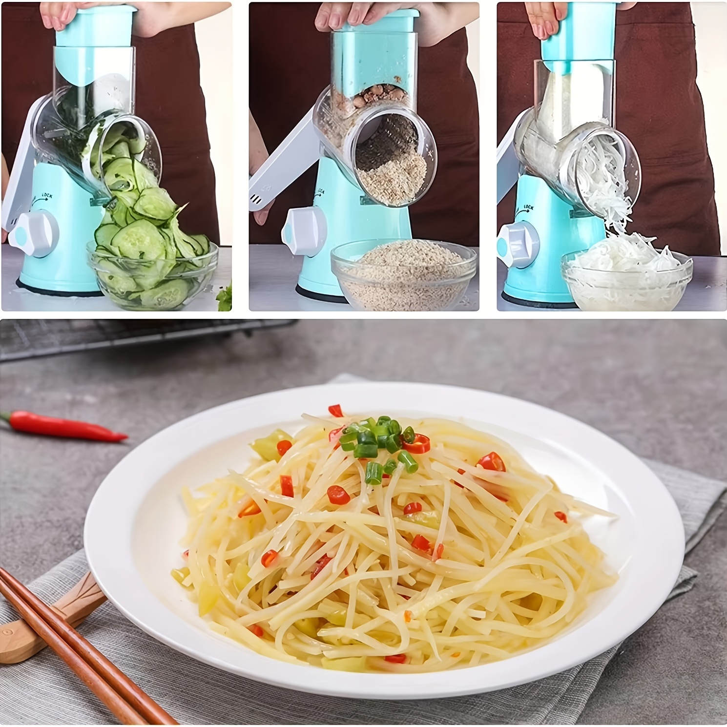 manual rotary vegetable cutter with   slicer cheese grater and food   plastic kitchen tool for chopping slicing and grating fruits vegetables and potatoes details 7