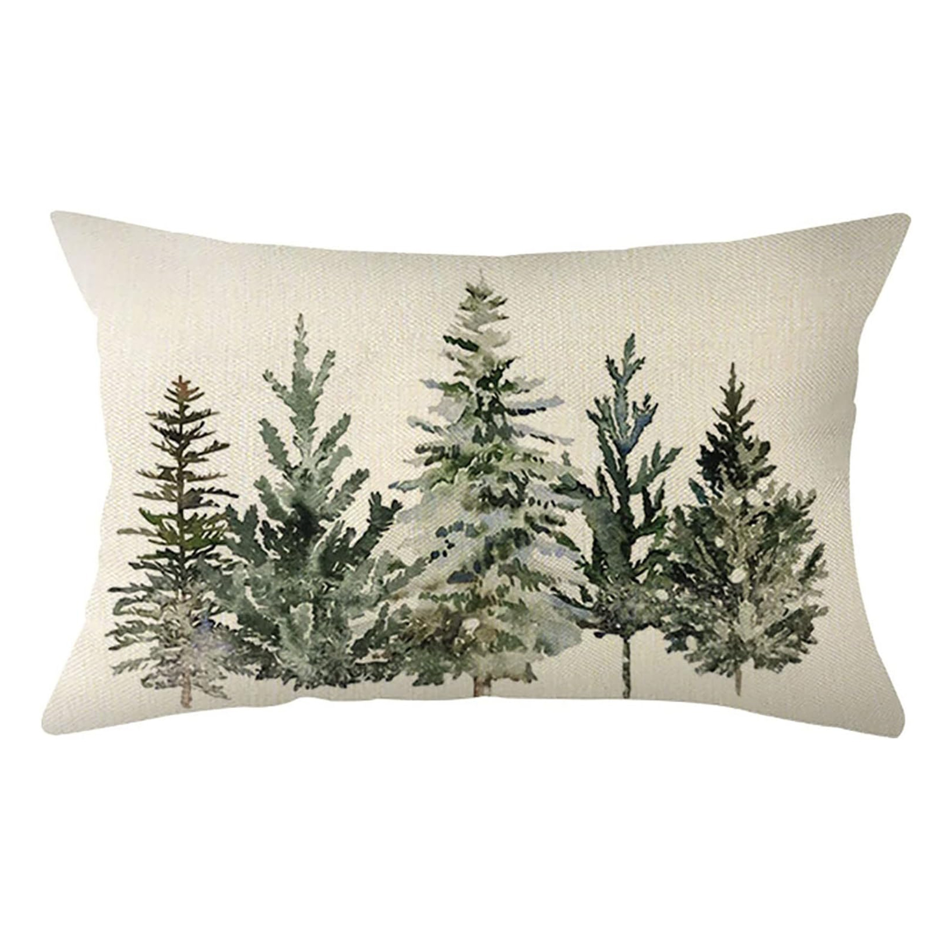 

Christmas Winter Trees Lumbar Throw Pillow Cover 12x20 Inch - Festive Holiday Cushion Case For Sofa & Home Decor, Machine Washable Linen With Zipper Closure