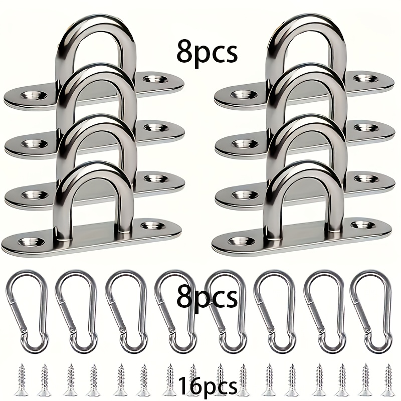 Temu 16Pcs/32Pcs Gancho De AçO InoxidáVel Com Olhal + Gancho De PressãO | 1,8 Polegadas | Ferragem Para Uso Interno/Externo, Suportes Para Barcos,-image