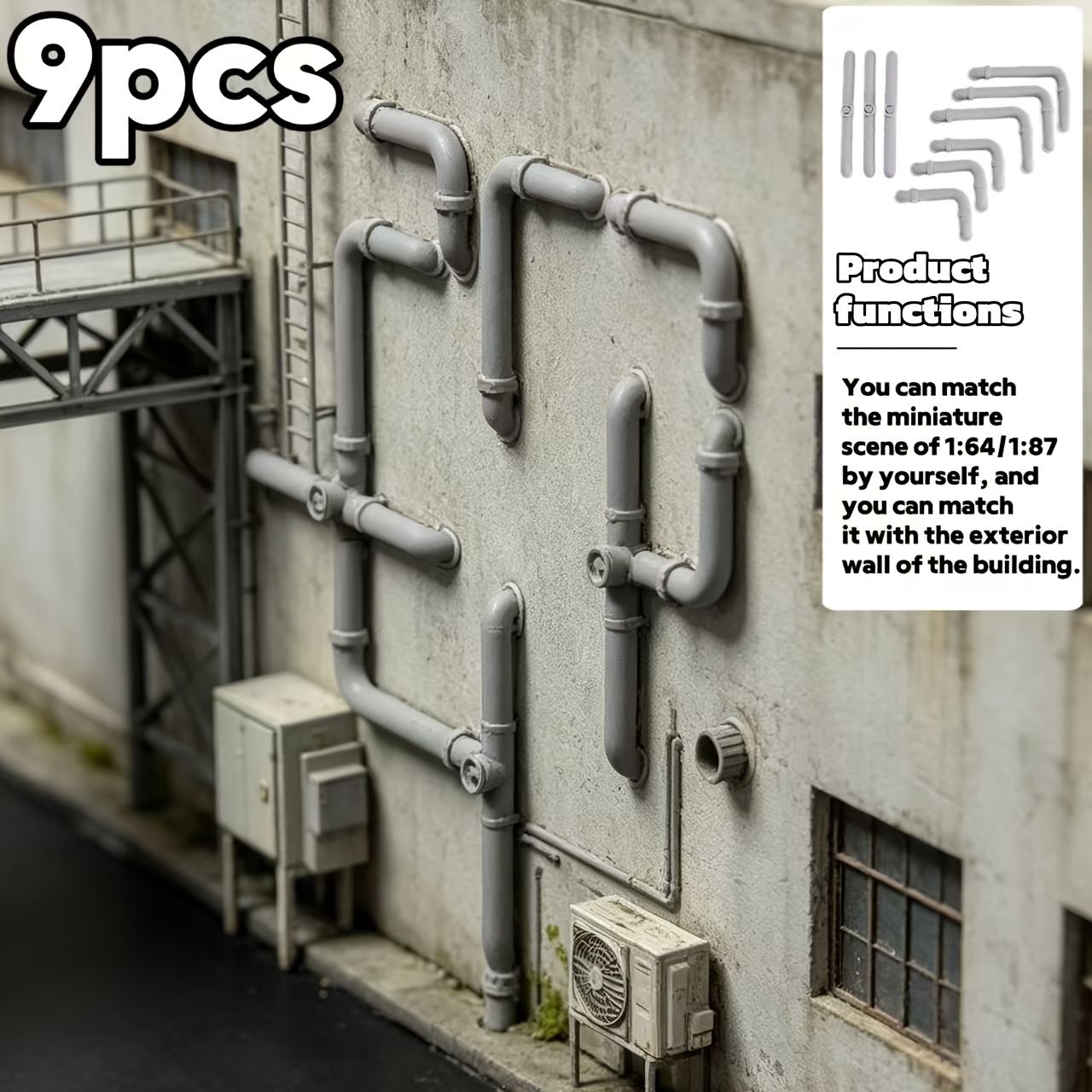 TEMU 9pcs, Ho Scale Miniature Scene Round Industrial Pipe Plastic Models, Suitable For /1:87 Scale, Applicable For Miniature , Miniature Photography,