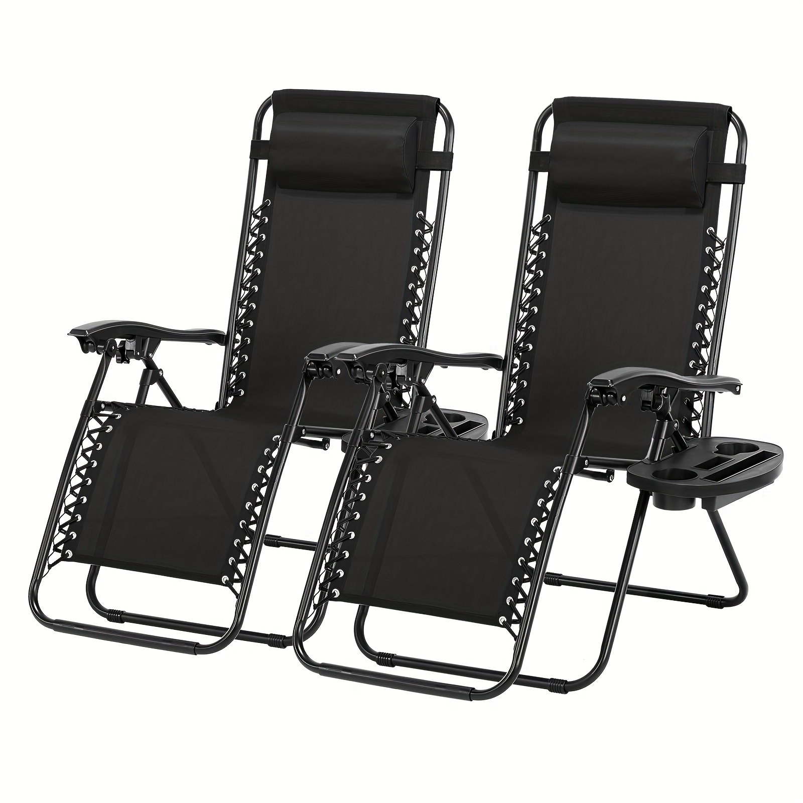 

Tomshoo Patio Recliner Chair Set Of 2 Folding Camping Chairs With Cup Holder Adjustable Headrest Reclining Lounge Chair For Poolside Backyard And Beach