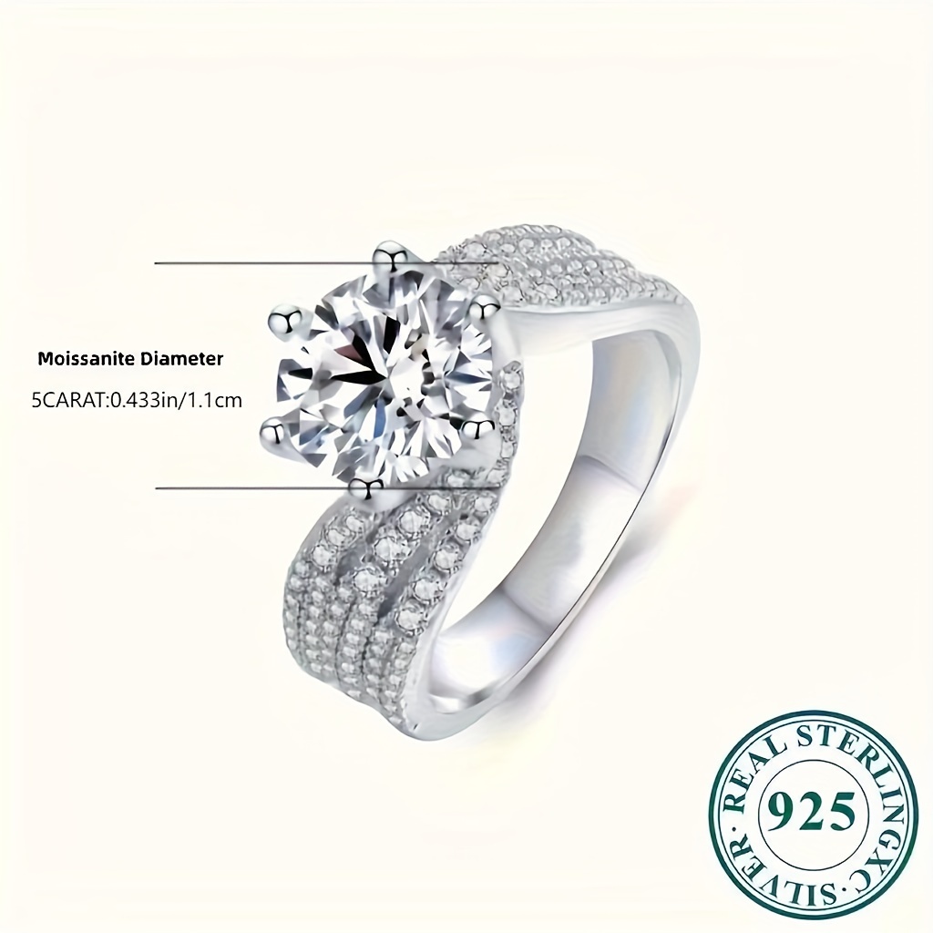 925 sterling silver 5 carat moissanite ring elegant luxurious fashion womens engagement wedding proposal anniversary gift   friends lovers       ideal for valentines day christmas halloween details 3