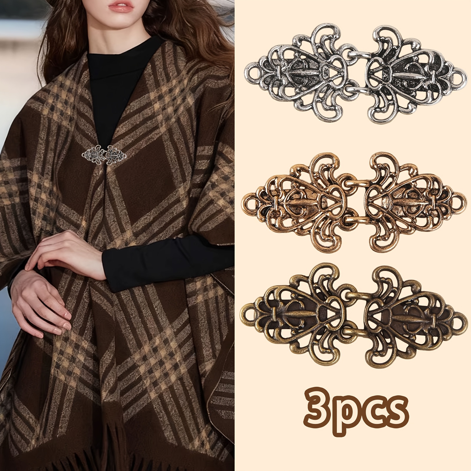 TEMU Un set di 3 clip per maglioni, eleganti chiusure per cardigan, scialli e cappes, clip per di camicia, clip anti-rumore da donna, adatte per