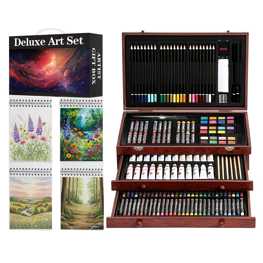 TEMU Art Supplies, 192-pack Set Drawing Painting Supplies Kit With Acrylic Pad, Watercolor Pad, Sketch Book, Canvases, Acrylic Paint, Crayons,