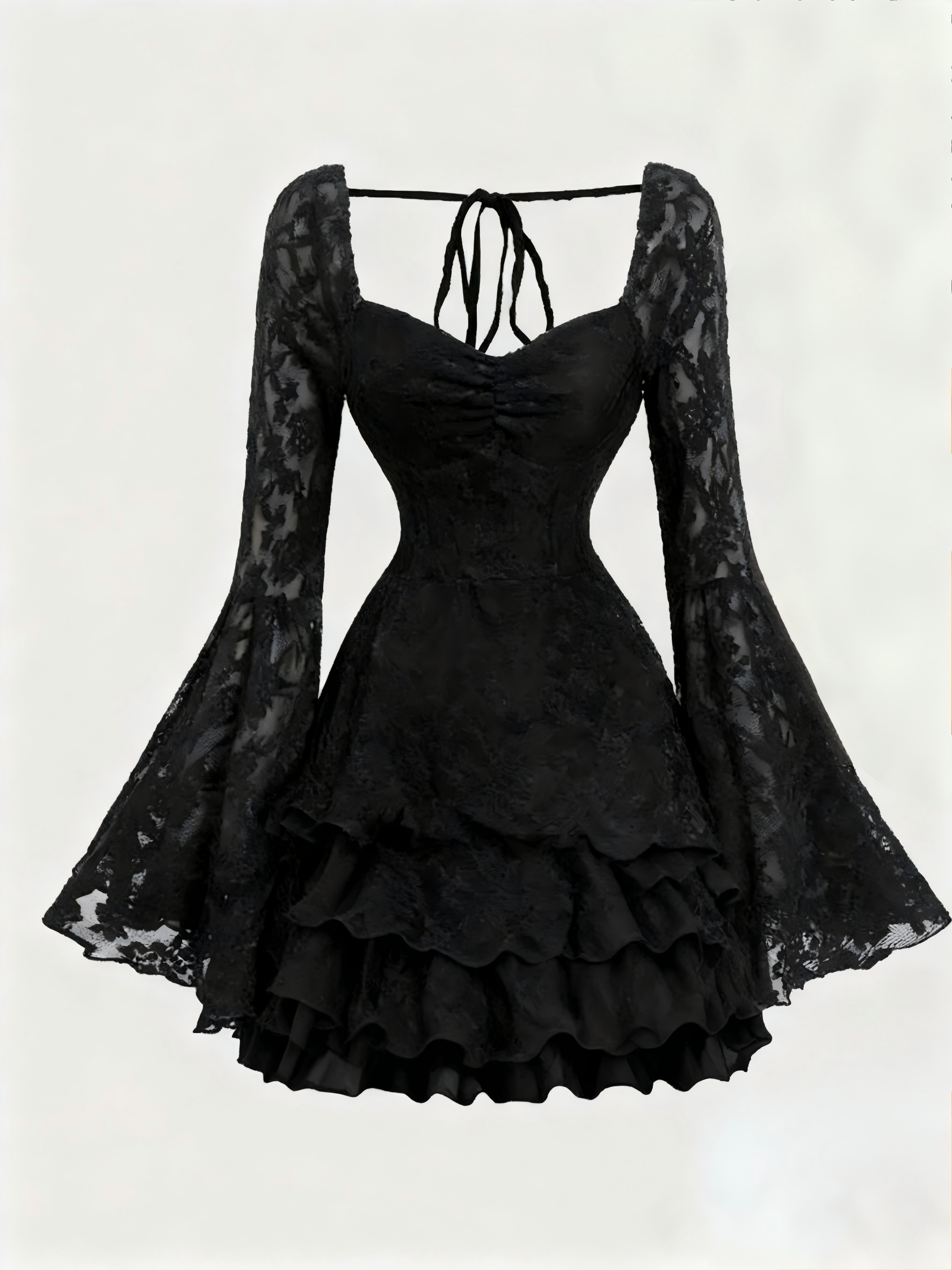 elegant goth dresses Elegant goth layered dress Black / S