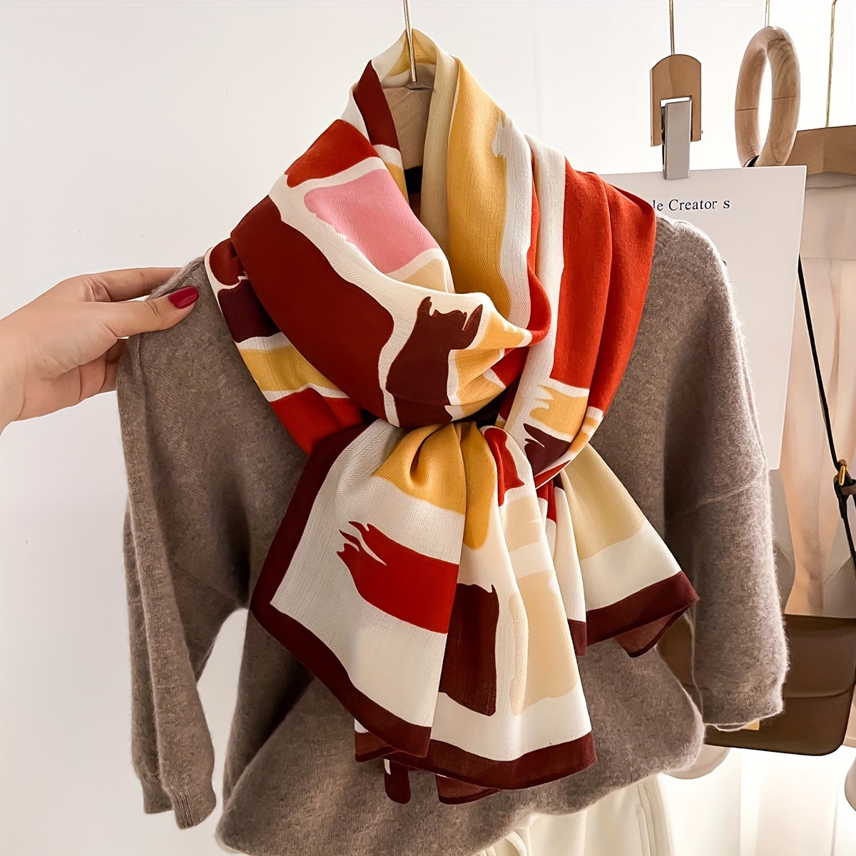 

Chic Scarf For Women - Soft Polyester, Vintage Style, Warm & Breathable Shawl For Autumn/winter