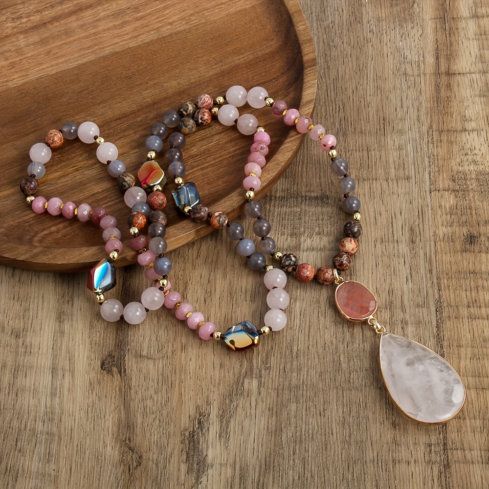 Spring Bohemian Women's Natural Stone Knot Necklace