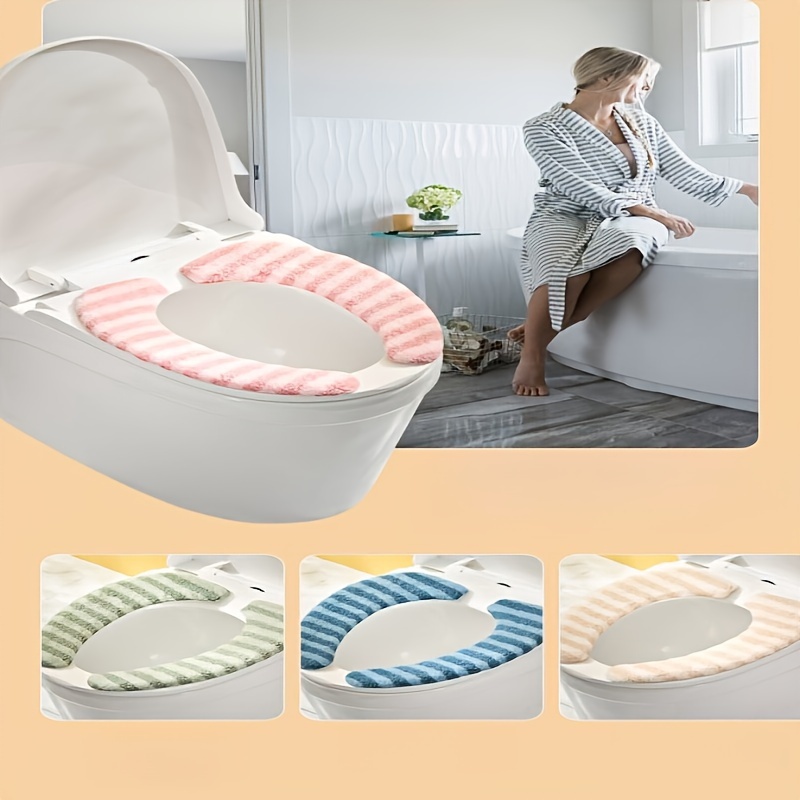 

1pc Self-adhesive Toilet Seat Cover, Reusable Waterproof High- Striped Universal