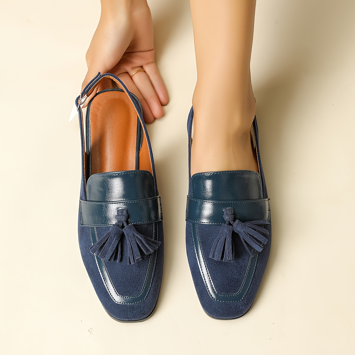 TEMU Chaussures plates à bout carré et à pompons vintage, Chaussures pour femme