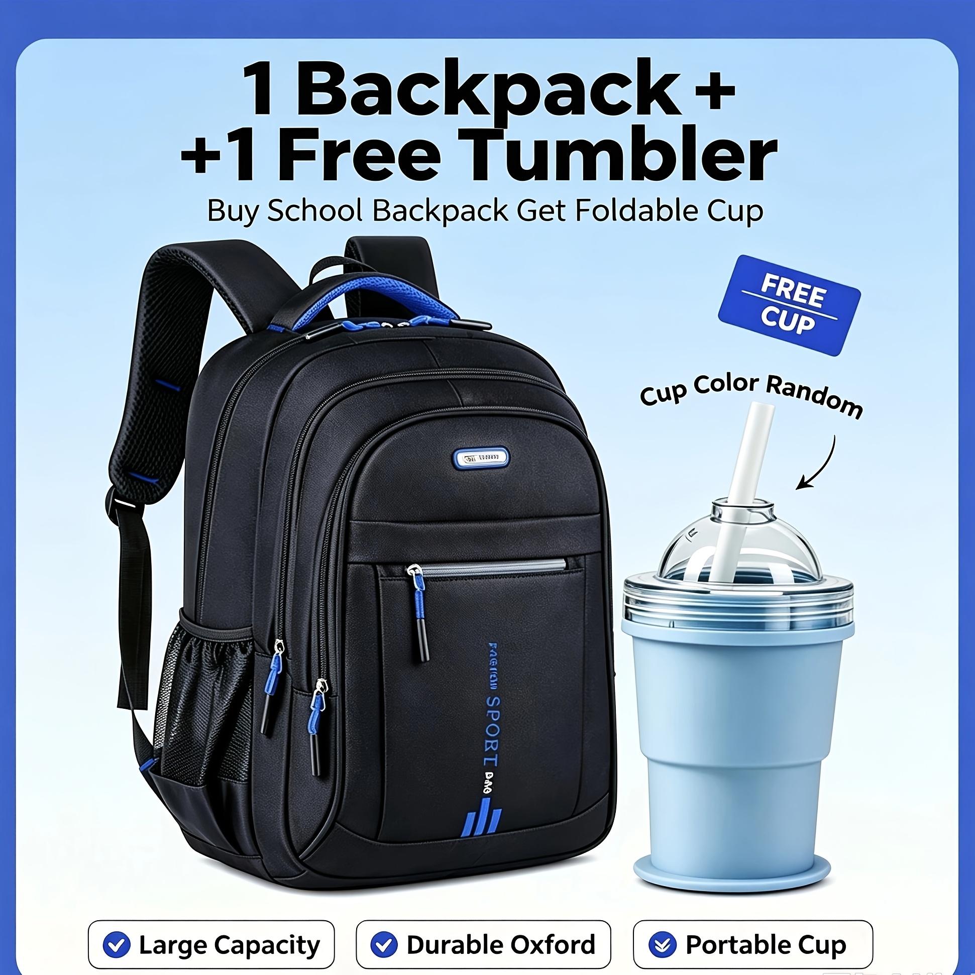 TEMU 2pcs Free Foldable Included Unisex Business Charm Casual Large Capacity Backpack Lightweight Travel Rucksack Suitable For Hiking Outdoor