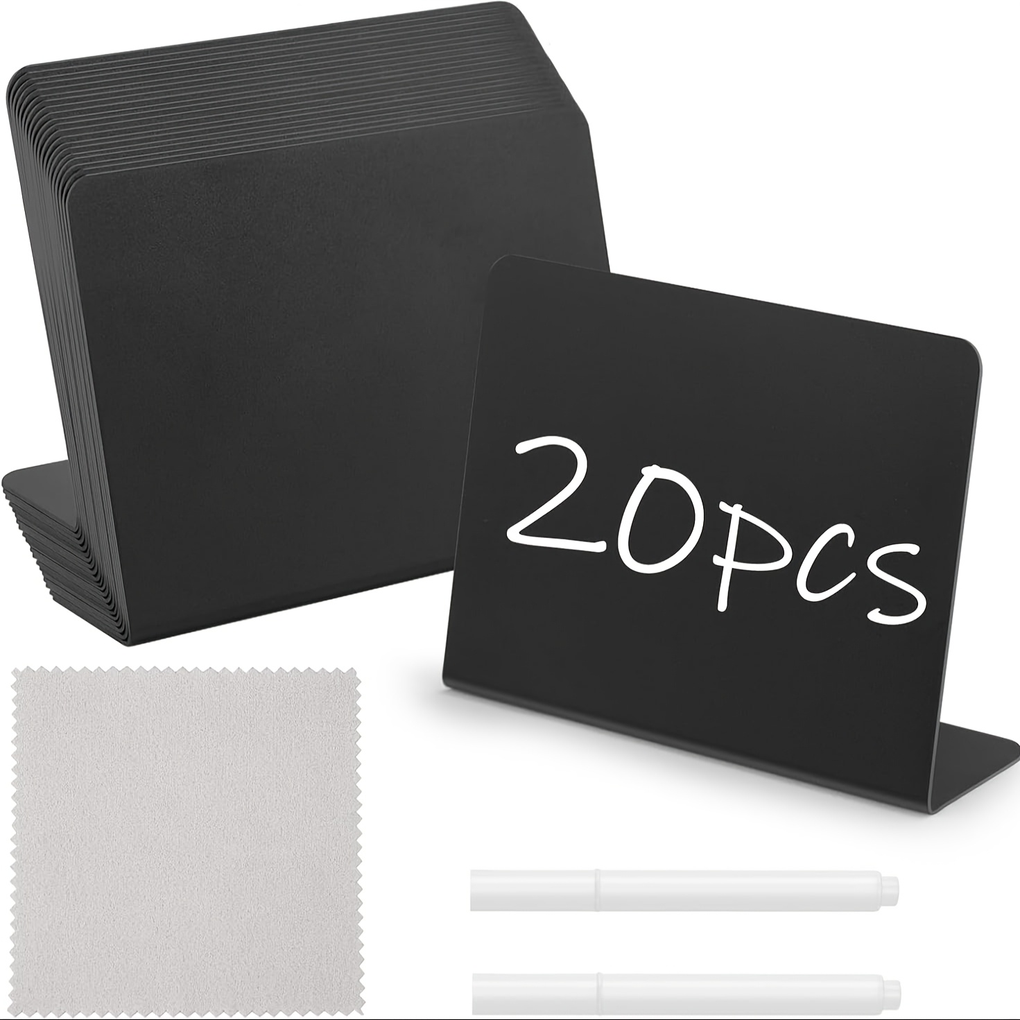 TEMU Lot de 7/12/20 Mini Panneaux Noir 4"x3" avec 2 Marqueurs à Craie Liquide et 1 Chiffon Nettoyant, Réutilisables pour Tables Réservées, Étiquettes