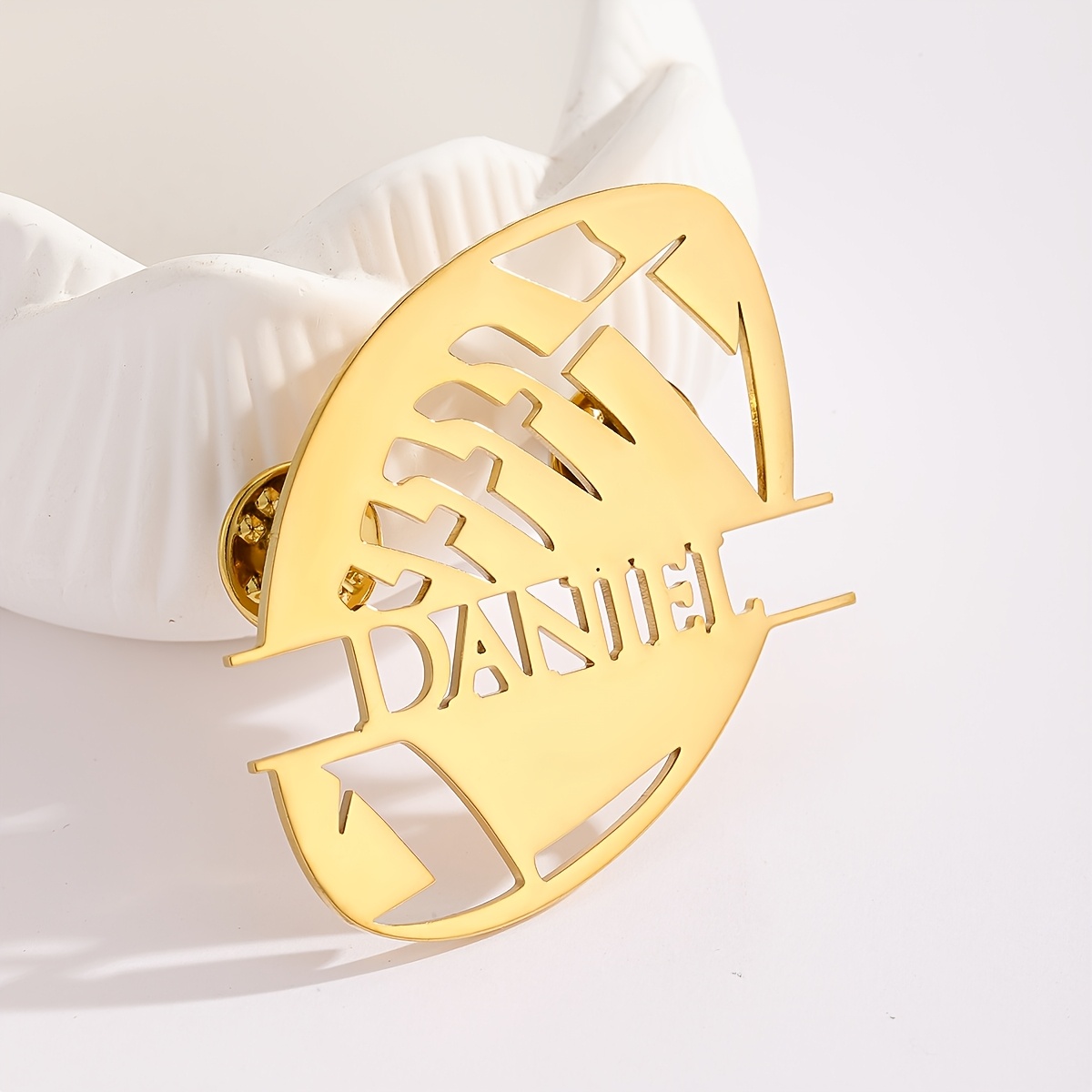 TEMU Monogram, Tailored Name Pin - Customized Stainless Steel Sports Football And Design Brooch For Business Attire, Ties & Necklines - Ideal Present