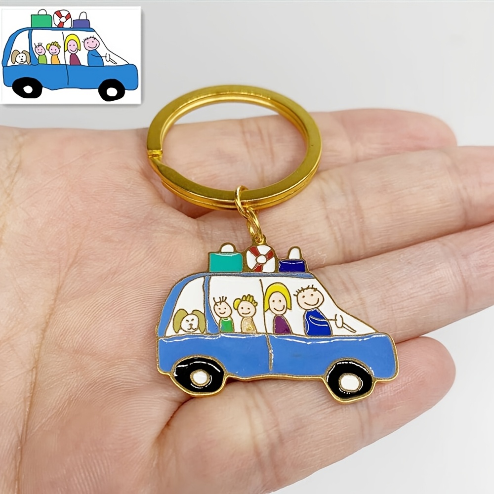 TEMU Custom Colorful Cute Painted Picture Keychain, Personalized Cartoon Artwork Key Holder, Sketch Doodle Painting Pendant Key Ring, Stainless Steel