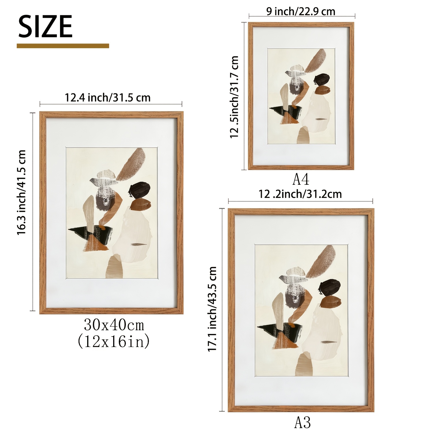 MOSEARON-1/3PK 12X16 Frame, 30X40Cm Picture Frame, Picture Frames, Shadow Box, Frames, Room Decor, Home, Decor, Wall Decor A4 Size with Stand, Can Be Displayed Or Hung, Suitable for Year-Round Display (White, Black, Oak) (Unpadded)