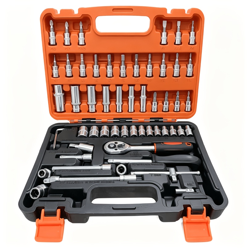 TEMU Jeu de douilles à 48/49/51/150 pièces, métrique (8 à 22 mm) taille 1/2*1/4, à 6 pans, inclut à cliquet, rallonge et connecteur, , convient pour