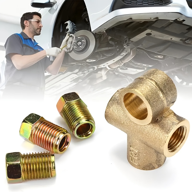 

1pc 3-way T-shaped Brake Pipetee Joint With 3 Externalthreaded Nuts Short Joint M10hreaded Oil Pipe Accessory