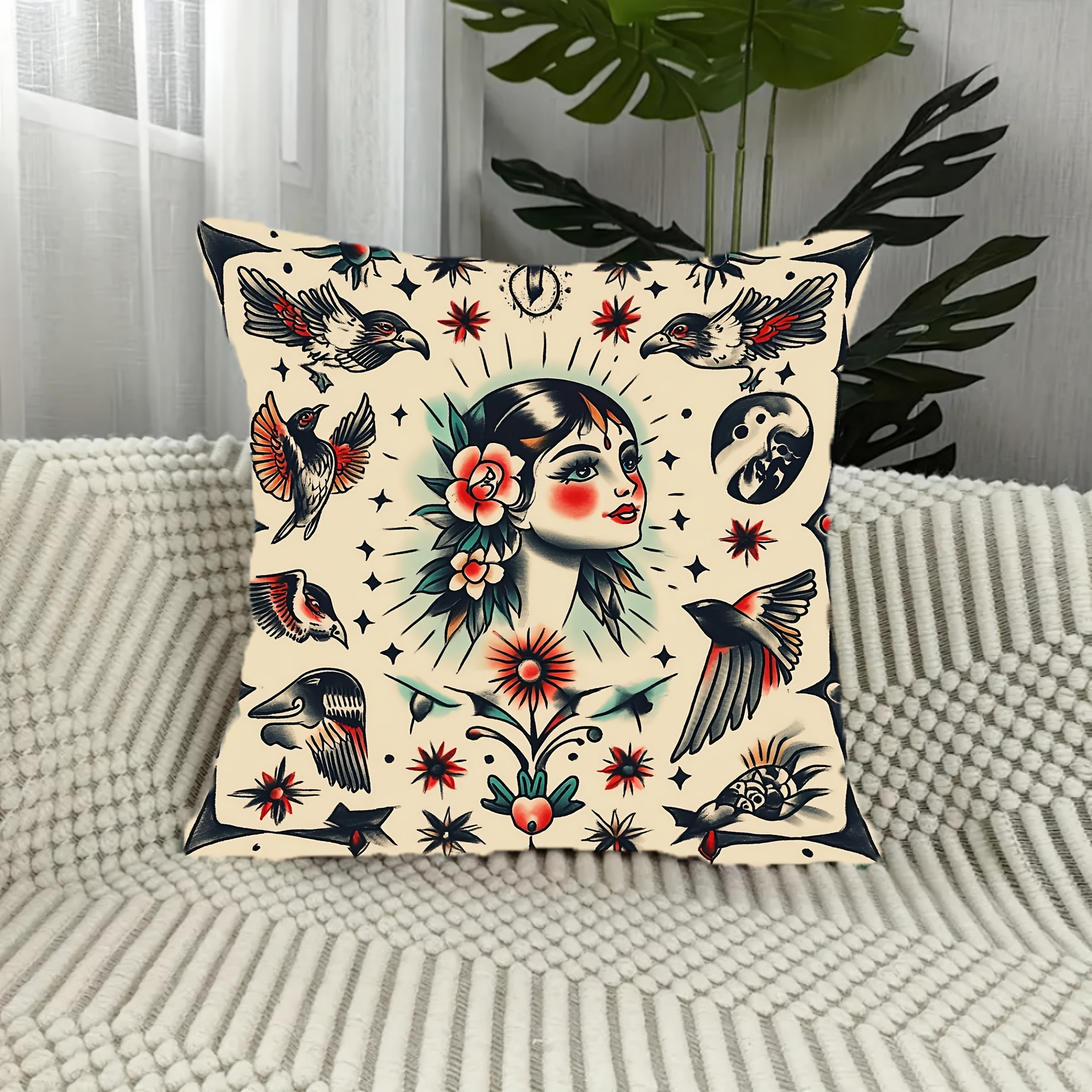 

1pc Sevenrelics Traditional , 18x18 Polyester , For , , Sofa, Bedroom Decor - , No