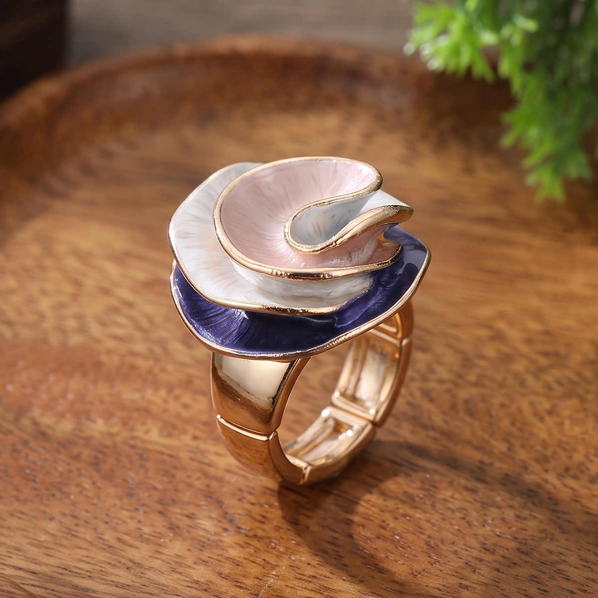 TEMU A Lovely Enamel Flower Women's Ring, Elegant Light Luxury Elastic Adjustable Ring Band, Colorful Metal Valentine's Day Gift For Daily Wear, Is