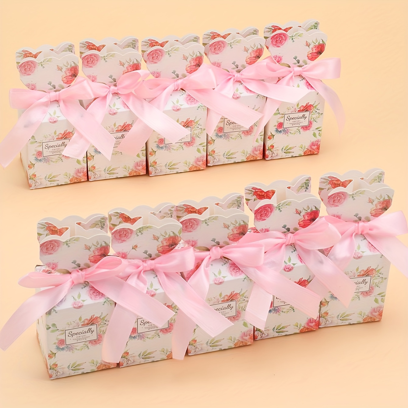 

10pcs Floral Paper Gift Boxes With Satin Ribbons For Wedding, Birthday, Bachelor Party, And , Elegant Hawaiian Themed Packaging Christmas, Halloween, Thanksgiving, And Seasonal Gifting