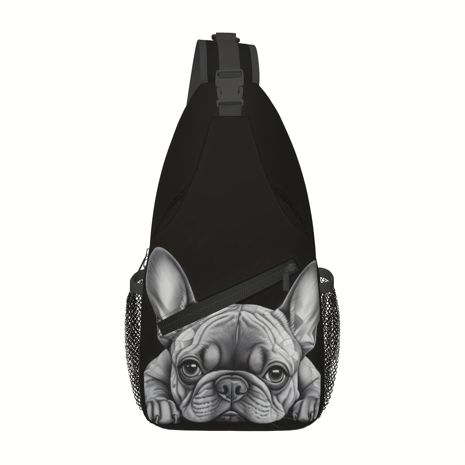 

French Bulldog Print Crossbody Bag - Spacious, Adjustable & Water-resistant For - Ideal For Travel, Hiking, Cycling & Gym With Multiple Compartments & Padded Strap