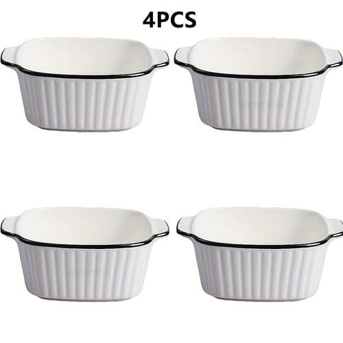 4pcs dinnerware sets ceramic dishes square small stackable dinnerware with handle for pie casserole tapas 14 5 x 11 5 x 5 5cm white