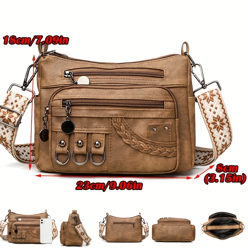 perfect lily womens bohemian vintage crossbody bag multi pocket adjustable shoulder bag synthetic leather compact purse for daily   travel beach gift for mom friends light brown gray white beige blue yellow beach carryall bag textured finish purse sturdy zipper closure secure snap pockets Product details 8