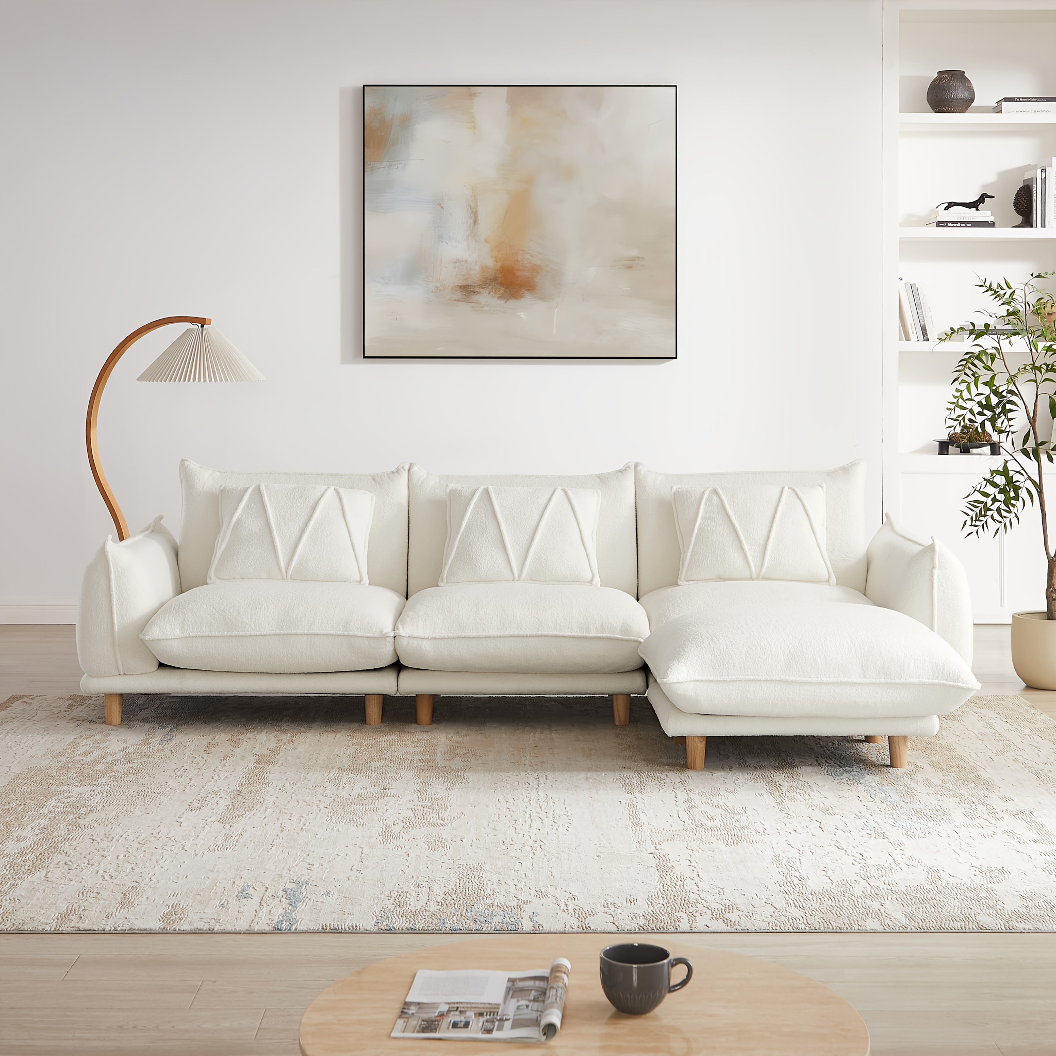 Oversized L-shaped Sectional , 4-seater Simple Upholstered Combination With Removable Footrest, Suitable For Living Room, Bedroom, Office