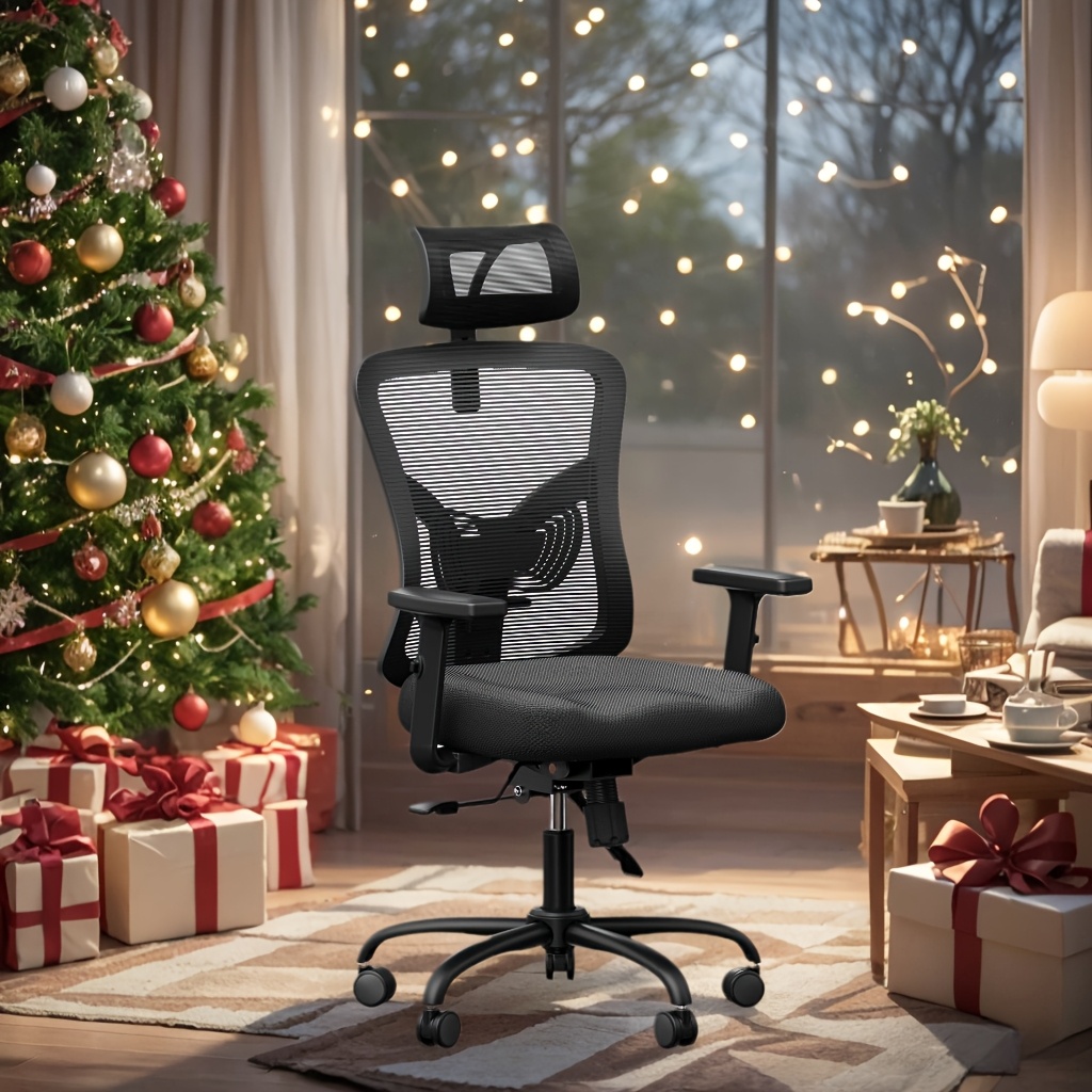 

Ergonomic Office Chair With Adjustable Lumbar Support, 2d Armrest And Pu Wheels Swivel Tilt , Comfortable Seat Cushion, Breathable Mesh, Backrest 135 Rocking , For Home Office