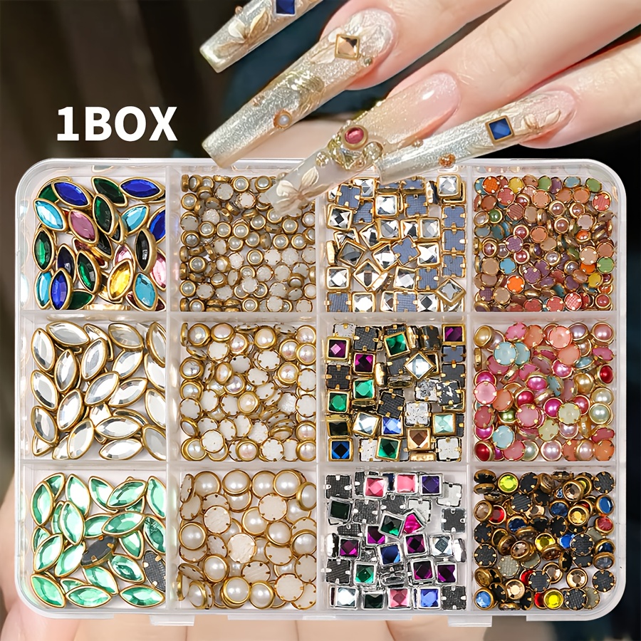Image of Box Of Retro Rhinestone Nail Art Decorations - Sparkling (,,,,) Suitable For , Pedicures, Gel Polish, & Nails - Shiny Nail Accessories