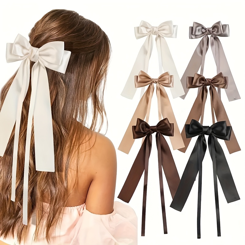 Image of Elegant 6pcs Satin Bow Hair Clip - Stylish , Suitable For Daily Wear And Parties