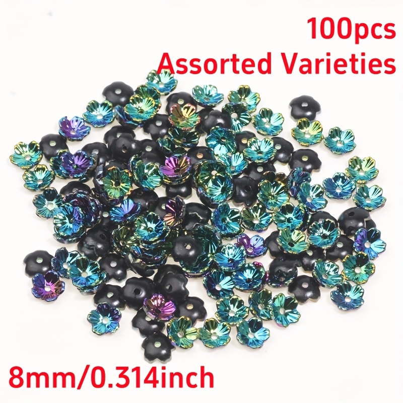 TEMU 100 Pezzi Casuali di Fiori a Petali e Colorati, Vassoio in Acrilico da 8 mm, Braccialetti , Collane, Pendenti, Perline Decorative, Regalo