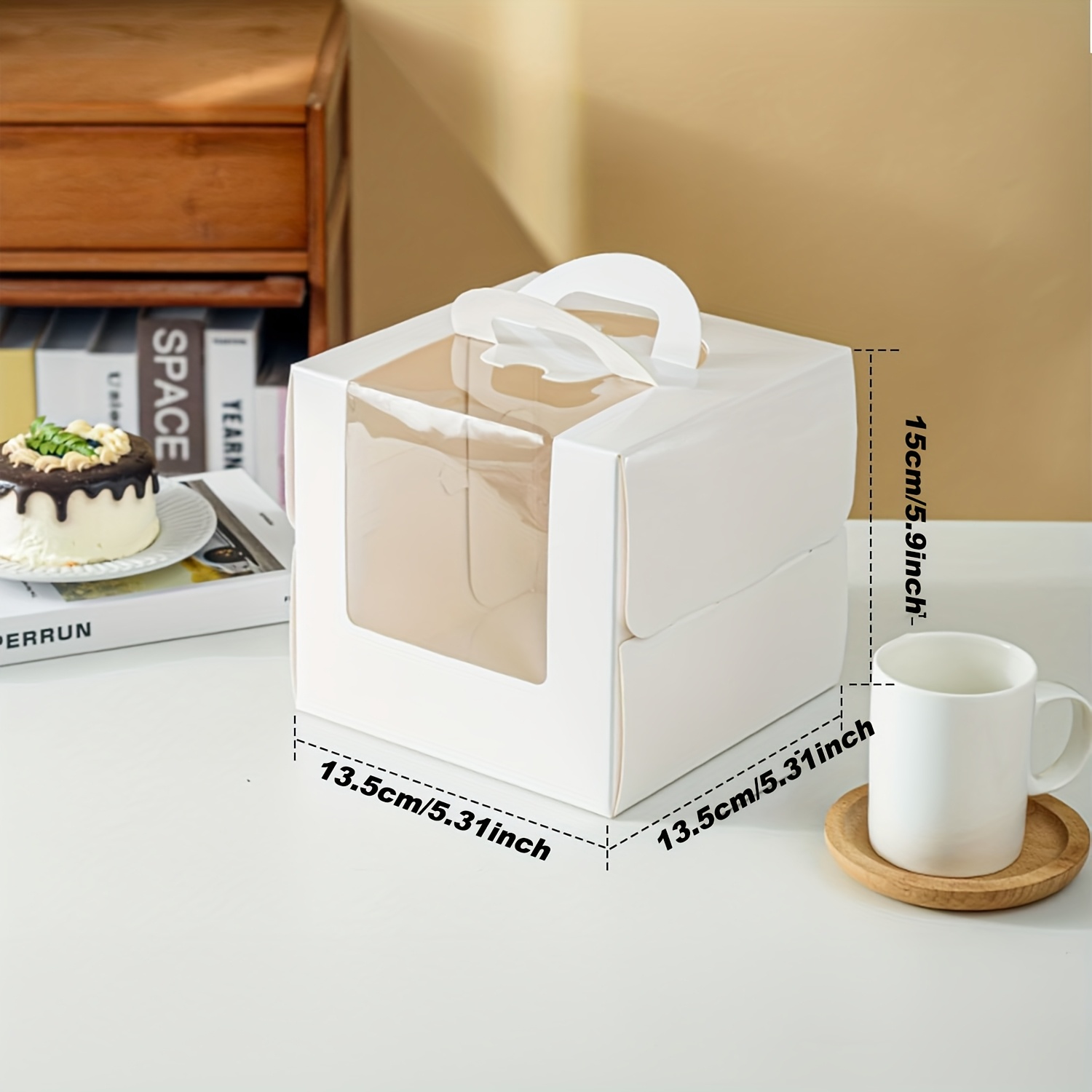 Image of 8pcs 5.3x5.3x6 Inches Cake Boxes With Cake Boards Handles Boxes Cajas Pasteles For Cakes, Pastries, Chocolates, Pie, Birthday Party, Wedding, Valentine's Day,christmas, Halloween