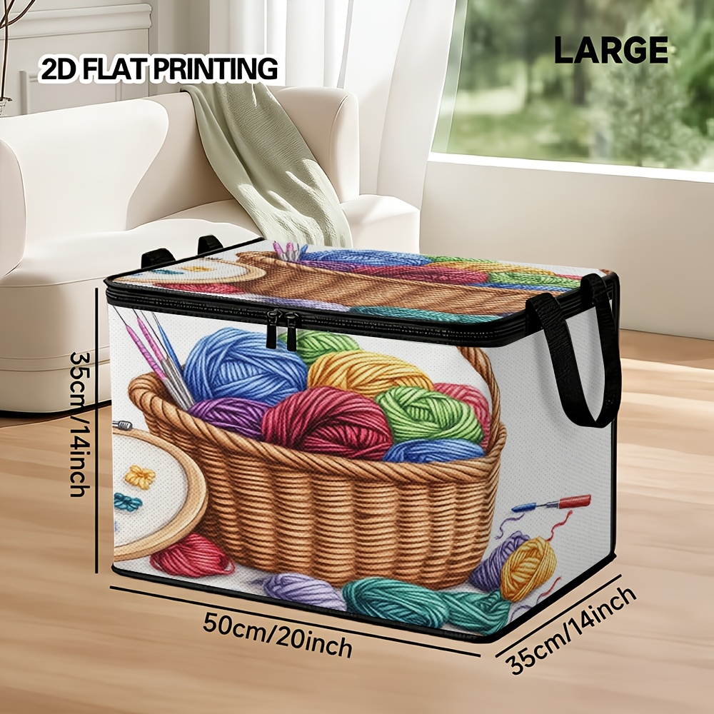 Image of 1pc Zippered Storage Basket With Non-slip Handles - Cute Laundry And Craft Organizer Suitable For Bedroom, Bathroom, Dorm - Polyester Hamper Basket With Lid And Zipper, 2d Flat, Shelf Baskets